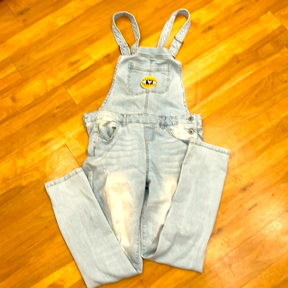 Hand distressed own design Patchwork Distressed DENIM Jean Overalls - Picture 1 of 7